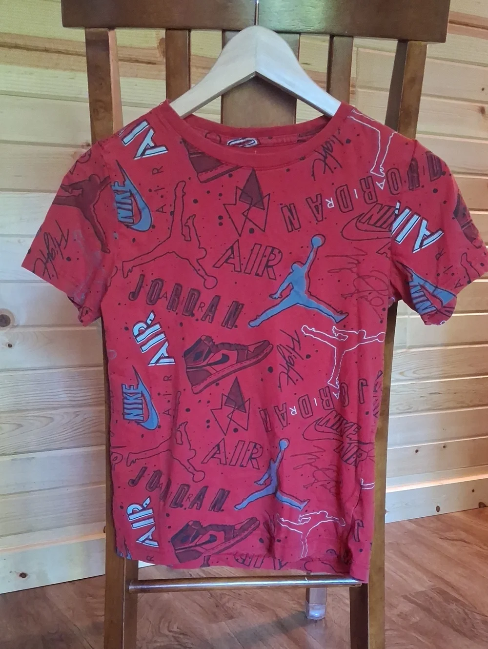 Nike Red Short Sleeve Allover Jordan & Nike Graphic Tee with Blue Accents